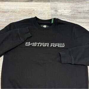 G-Star Raw Black White Mens L Embroidered Spellout Urban Crewneck Sweatshirt EUC